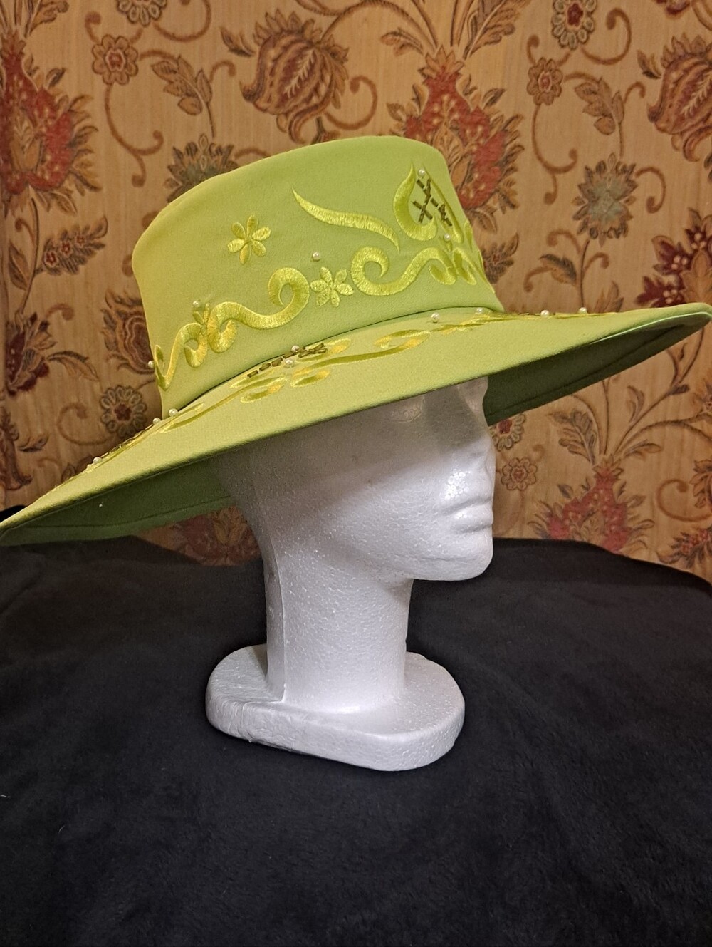 Ben Marc Embellished Lime Green Wide-Brim Hat